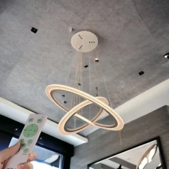 LAMPADARIO MODERNO LED A SOSPENSIONE 68W 3 CERCHI REGOLABILE DIMMERABILE A66-B3C