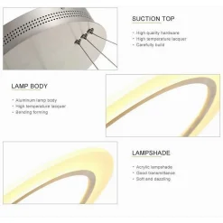 LAMPADARIO MODERNO LED A SOSPENSIONE 68W 3 CERCHI REGOLABILE DIMMERABILE A66-B3C