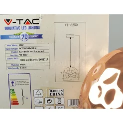 LAMPADARIO PENDENTE LAMPADA A SOSPENSIONE IN METALLO CONO ORO ROSA RAME VT-8250