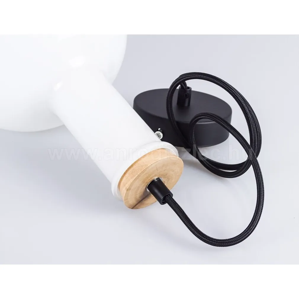 LAMPADARIO PENDENTE LAMPADA A SOSPENSIONE IN LEGNO E VETRO BIANCO CHIARO ROTONDO