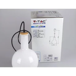 LAMPADARIO PENDENTE LAMPADA A SOSPENSIONE IN LEGNO E VETRO BIANCO CHIARO ROTONDO