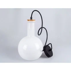 LAMPADARIO PENDENTE LAMPADA A SOSPENSIONE IN LEGNO E VETRO BIANCO CHIARO ROTONDO