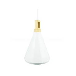 LAMPADARIO PENDENTE LAMPADA A SOSPENSIONE PARABOLA BIANCA BASE IN LEGNO VT-7525