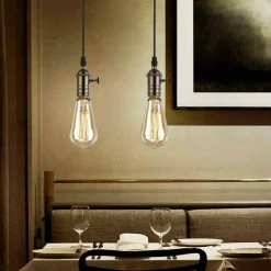 LAMPADARIO PENDENTE VINTAGE DA SOFFITTO SOSPENSIONE E27 CON INTERRUTTORE NERO METAL