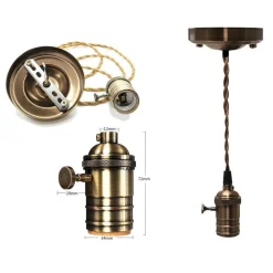 LAMPADARIO PENDENTE VINTAGE DA SOFFITTO SOSPENSIONE E27 INTERRUTTORE BRONZO METAL