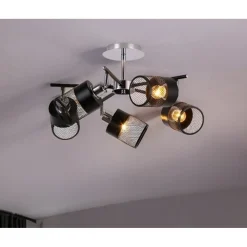 LAMPADARIO PLAFONIERA A SOFFITTO CON 5 PARALUMI LAMPADE ATTACCO E27 IN METALLO 00280