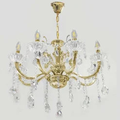 LAMPADARIO SOFFITTO 6 BRACCI SOSPENSIONE PLAFONIERA SFERE CRISTALLI PENDENTI A18