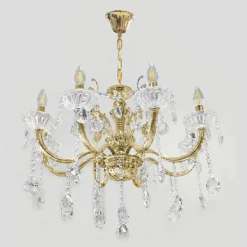 LAMPADARIO SOFFITTO 8 BRACCI ATTACCO E14 PENDENTI ACRILICO ORO ARGENTO A19