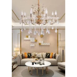 LAMPADARIO SOFFITTO 8 BRACCI ATTACCO E14 PENDENTI ACRILICO ORO ARGENTO A19