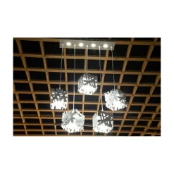 LAMPADARIO SOFFITTO A SOSPENSIONE 5 CUBI ATTACCO E27 DESIGN MODERNO IN FERRO B29
