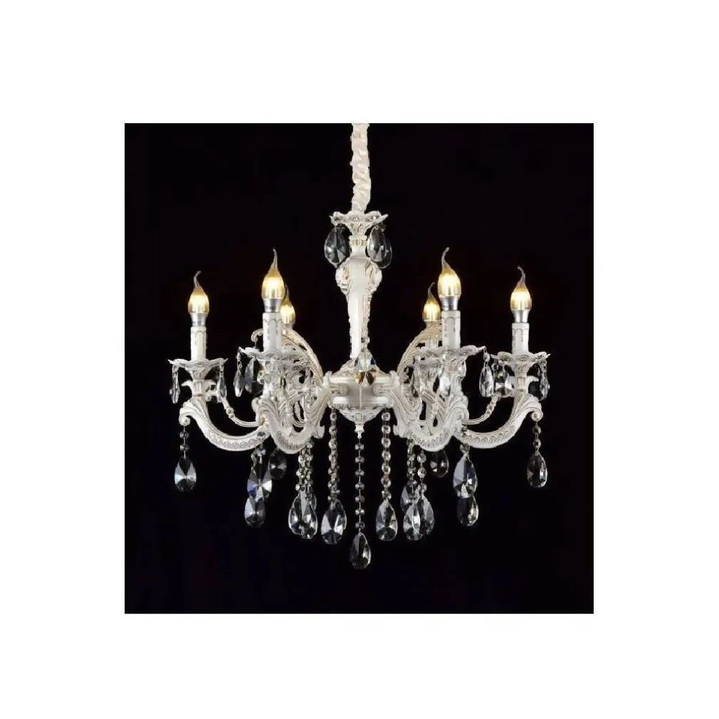 LAMPADARIO SOFFITTO CLASSICO 6 BRACCI ATTACCO E14 VETRO EFFETTO CRISTALLO A01-6
