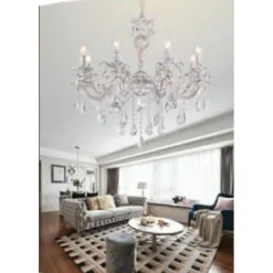 LAMPADARIO SOFFITTO CLASSICO 8 BRACCI ATTACCO E14 VETRO EFFETTO CRISTALLO A01-8