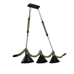 LAMPADARIO SOFFITTO CORDA IN CANAPA VINTAGE RUSTICO LAMPADA 3 ATTACCHI E27 B24-3