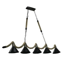 LAMPADARIO SOFFITTO CORDA IN CANAPA VINTAGE RUSTICO LAMPADA 5 ATTACCHI E27 B24-5