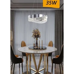 LAMPADARIO SOFFITTO LED 35 W SOSPESO ARGENTO CON CRISTALLI LUCE FREDDA 8000K B79