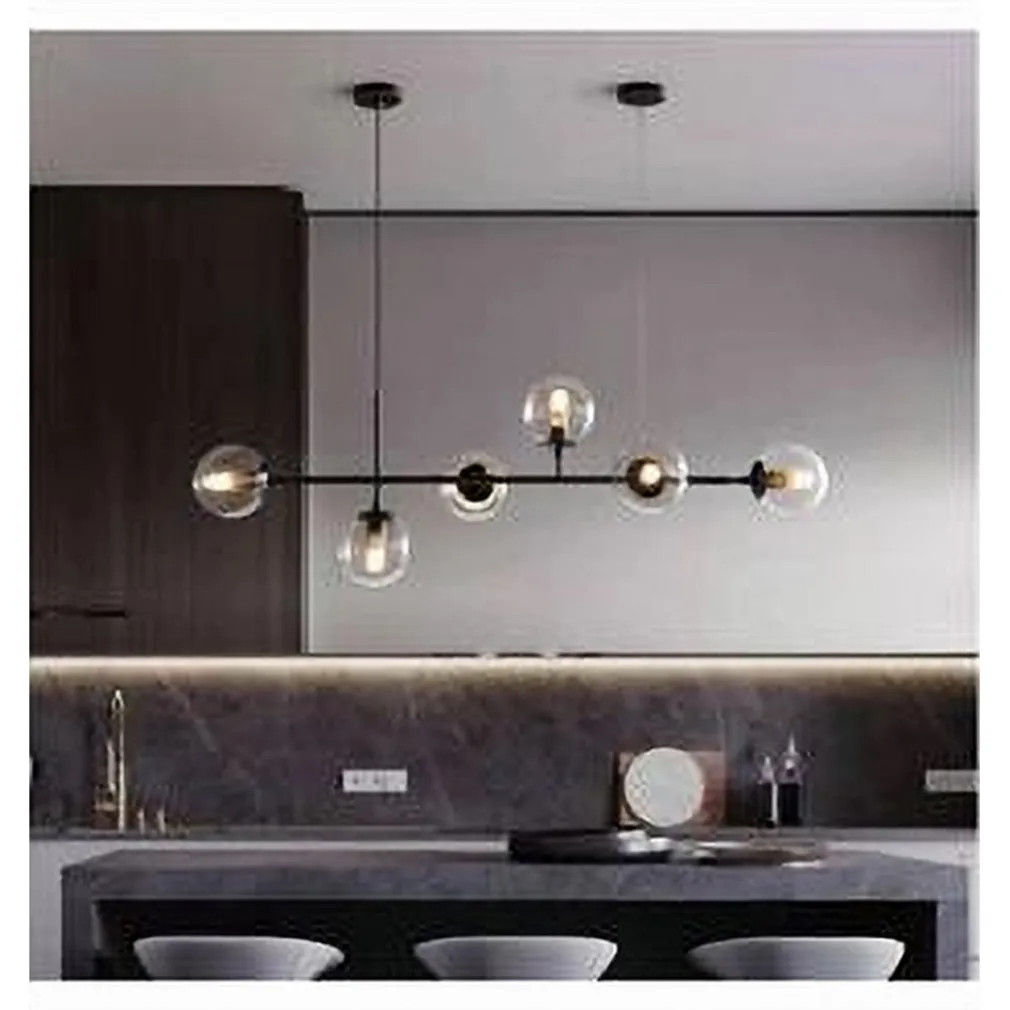 LAMPADARIO SOSPENSIONE 6 SFERE ATTACCO E27 IN VETRO LAMPADA IN METALLO NERO 71669