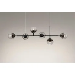 LAMPADARIO SOSPENSIONE 6 SFERE ATTACCO E27 IN VETRO LAMPADA IN METALLO NERO 71669