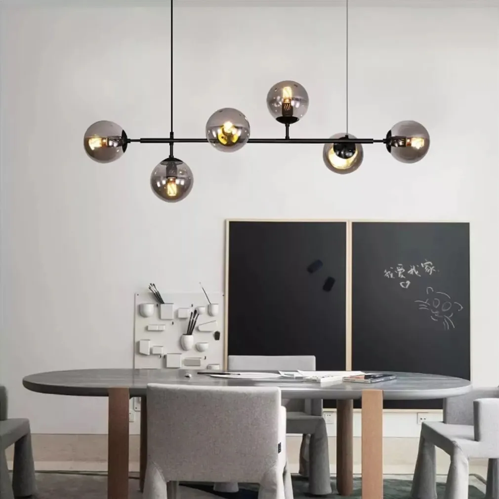 LAMPADARIO SOSPENSIONE 6 SFERE ATTACCO E27 IN VETRO LAMPADA IN METALLO NERO 71669