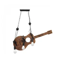LAMPADARIO SOSPENSIONE DESIGN GUITAR IN LEGNO FORMA CHITARRA 6 ATTACCHI E27 A53
