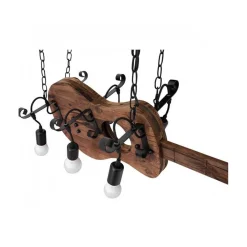 LAMPADARIO SOSPENSIONE DESIGN GUITAR IN LEGNO FORMA CHITARRA 6 ATTACCHI E27 A53