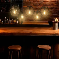 LAMPADARIO SOSPENSIONE GEOMETRICO ESAGONALE E27 INDUSTRIALE NERO VINTAGE LP-89N