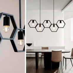 LAMPADARIO SOSPENSIONE GEOMETRICO ESAGONALE E27 INDUSTRIALE NERO VINTAGE LP-89N