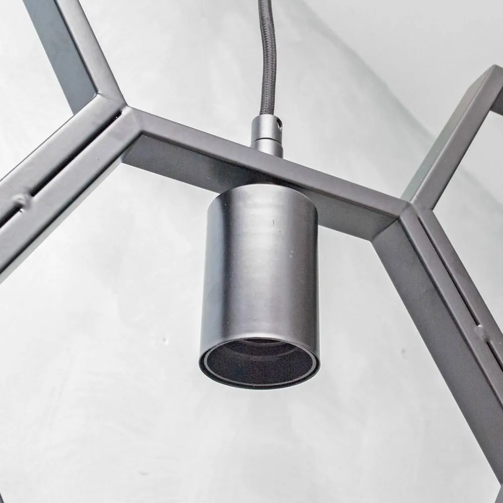 LAMPADARIO SOSPENSIONE GEOMETRICO ESAGONALE E27 INDUSTRIALE NERO VINTAGE LP-89N