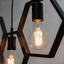 LAMPADARIO SOSPENSIONE GEOMETRICO ESAGONALE E27 INDUSTRIALE NERO VINTAGE LP-89N