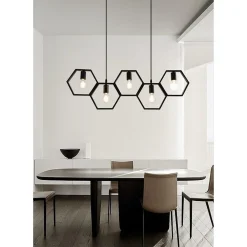 LAMPADARIO SOSPENSIONE GEOMETRICO ESAGONALE E27 INDUSTRIALE NERO VINTAGE LP-89N