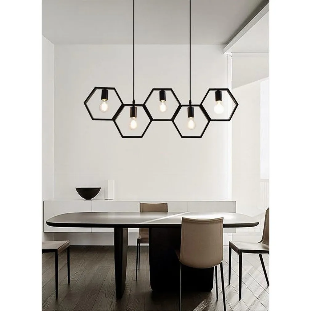 LAMPADARIO SOSPENSIONE GEOMETRICO ESAGONALE E27 INDUSTRIALE NERO VINTAGE LP-89N