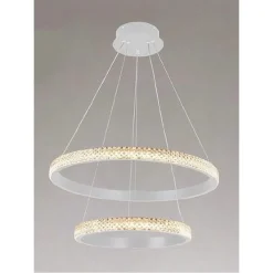 LAMPADARIO SOSPENSIONE LED 60 W 2 CERCHI ANELLI CRISTALLO TELECOMANDO BIANCO 31951