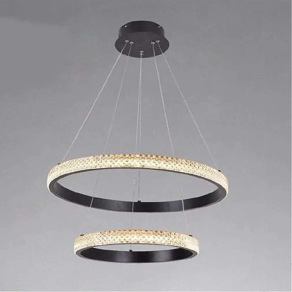 LAMPADARIO SOSPENSIONE LED 60 W 2 CERCHI ANELLI CRISTALLO TELECOMANDO NERO 31968