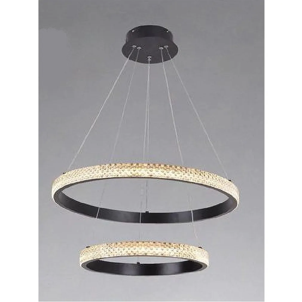 LAMPADARIO SOSPENSIONE LED 60 W 2 CERCHI ANELLI CRISTALLO TELECOMANDO NERO 31968