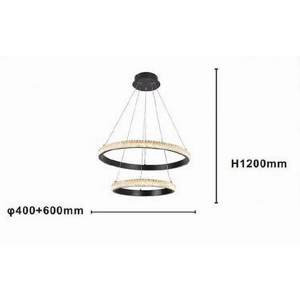 LAMPADARIO SOSPENSIONE LED 60 W 2 CERCHI ANELLI CRISTALLO TELECOMANDO NERO 31968
