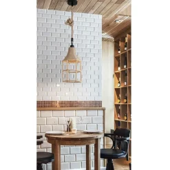 LAMPADARIO SOSPENSIONE PARALUME A CAMPANA IN CORDA DI CANAPA STILE VINTAGE A41-1