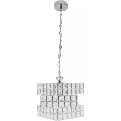LAMPADARIO SOSPESO CUBO INTRECCIATO CON CRISTALLI LAMPADA LUCE E27 ARGENTO 32408