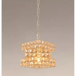 LAMPADARIO SOSPESO CUBO INTRECCIATO CON CRISTALLI LAMPADA LUCE E27 ORO 32385