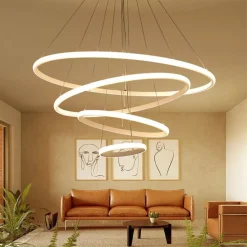 LAMPADARIO SOSPESO LED 120W 4 CERCHI PENDENTE ROTONDO ANELLI BIANCO LUCE 6500K 50316
