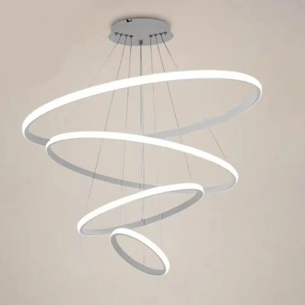 LAMPADARIO SOSPESO LED 120W 4 CERCHI PENDENTE ROTONDO ANELLI BIANCO LUCE 4000K 50279