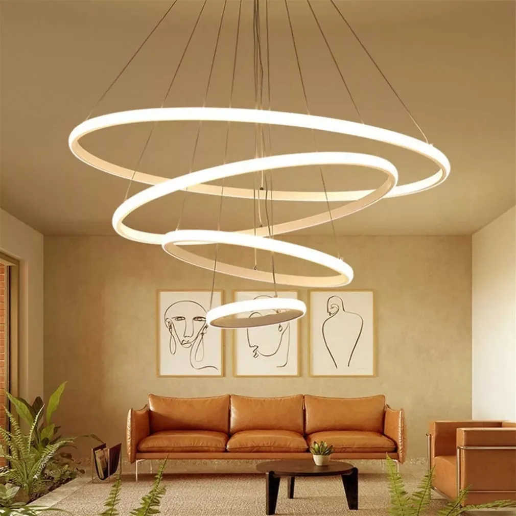 LAMPADARIO SOSPESO LED 120W 4 CERCHI PENDENTE ROTONDO ANELLI BIANCO LUCE 4000K 50279