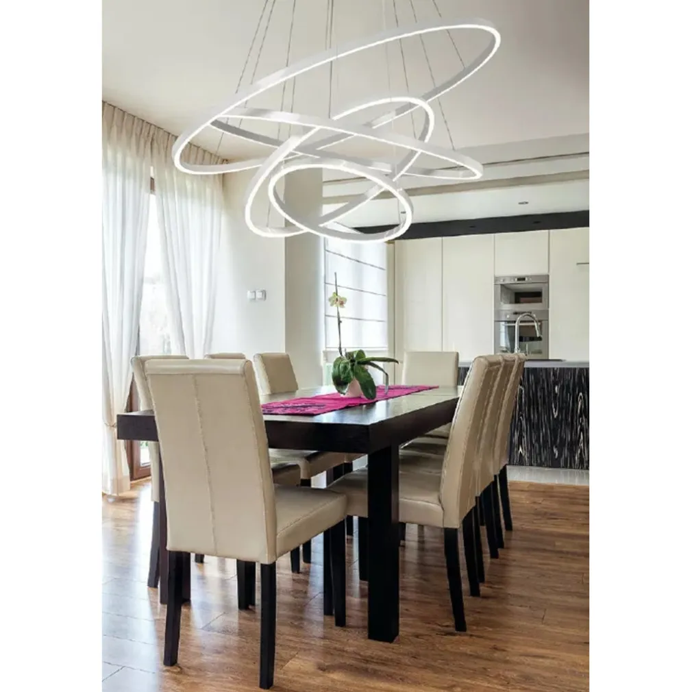 LAMPADARIO SOSPESO LED 120W 4 CERCHI PENDENTE ROTONDO ANELLI BIANCO LUCE 4000K 50279