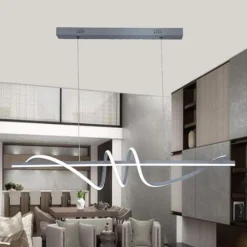 LAMPADARIO SOSPESO LED 65W ARGENTO SPIRALE ONDULATO VORTICE ORIZZONTALE LUCE 3000K-6500K 01165