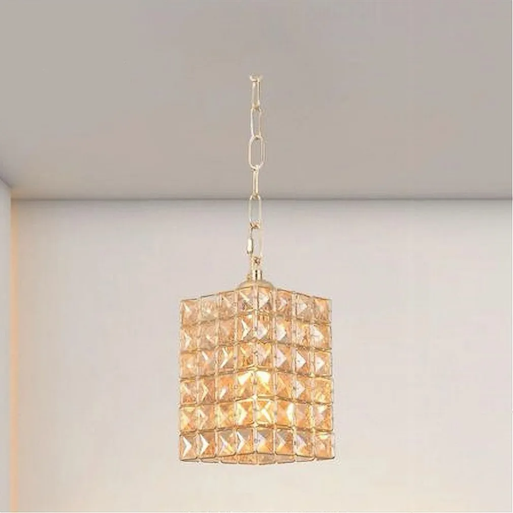 LAMPADARIO SOSPESO RETTANGOLARE CRISTALLI LAMPADA LUCE ATTACCO E27 ORO 32316