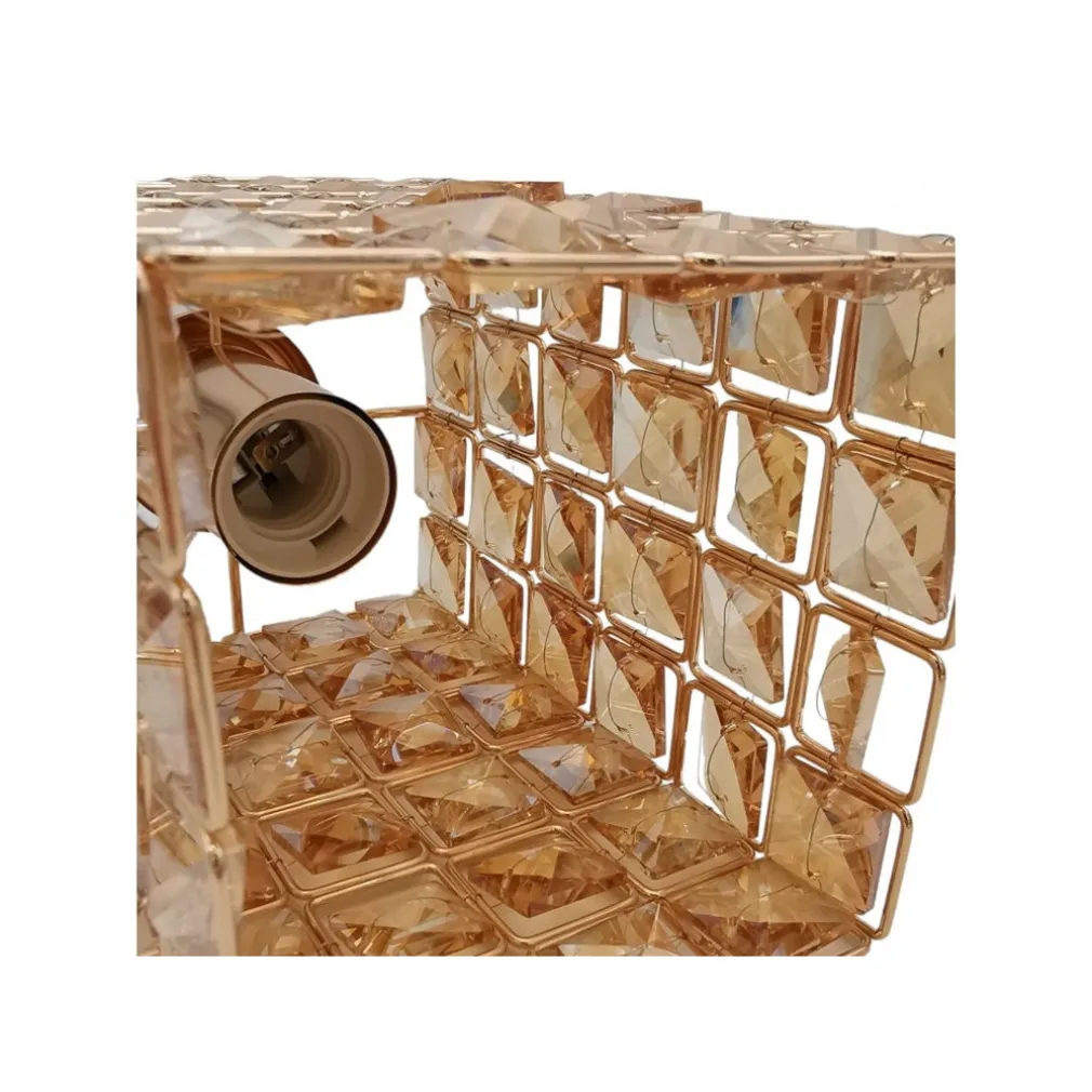 LAMPADARIO SOSPESO RETTANGOLARE CRISTALLI LAMPADA LUCE ATTACCO E27 ORO 32316