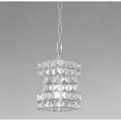 LAMPADARIO SOSPESO RETTANGOLARE INTRECCIATO CON CRISTALLI LUCE E27 ARGENTO 32415
