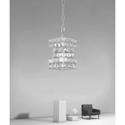 LAMPADARIO SOSPESO RETTANGOLARE INTRECCIATO CON CRISTALLI LUCE E27 ARGENTO 32415