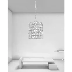 LAMPADARIO SOSPESO RETTANGOLARE CON CRISTALLI LAMPADA LUCE E27 ARGENTO 32330