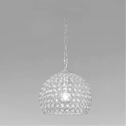 LAMPADARIO SOSPESO TONDO CUPOLA CRISTALLI LAMPADA MEZZA SFERA LUCE E27 ARGENTO 32361