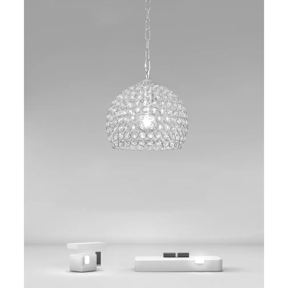 LAMPADARIO SOSPESO TONDO CUPOLA CRISTALLI LAMPADA MEZZA SFERA LUCE E27 ARGENTO 32361