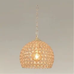 LAMPADARIO SOSPESO TONDO CUPOLA CRISTALLI LAMPADA MEZZA SFERA LUCE E27 ORO 32347